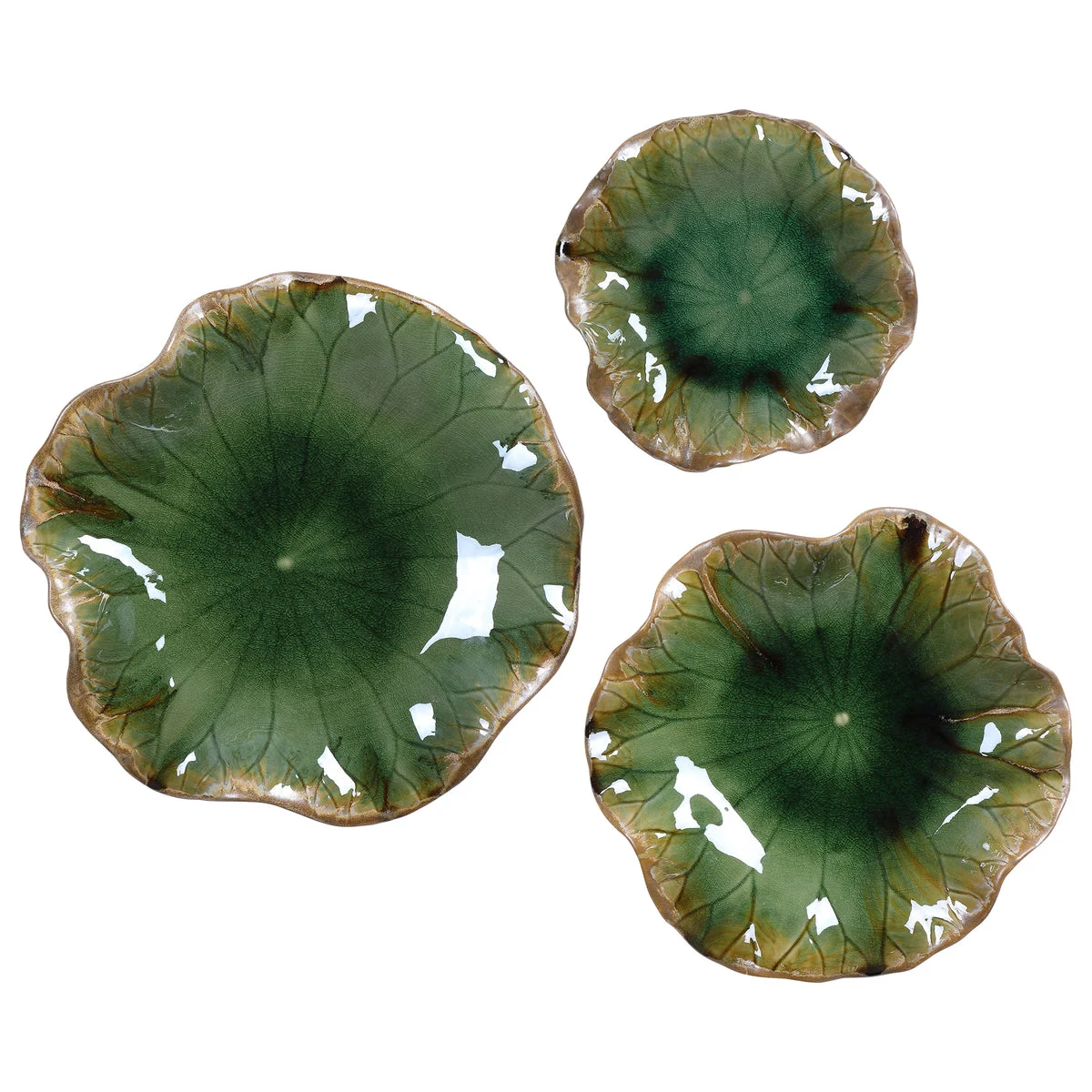 Uttermost Abella Green Ceramic Wall Decor Set/3 – Trio of Forest Green Ceramic Flowers with Brown Edges, 18x17.9x3.9 inches