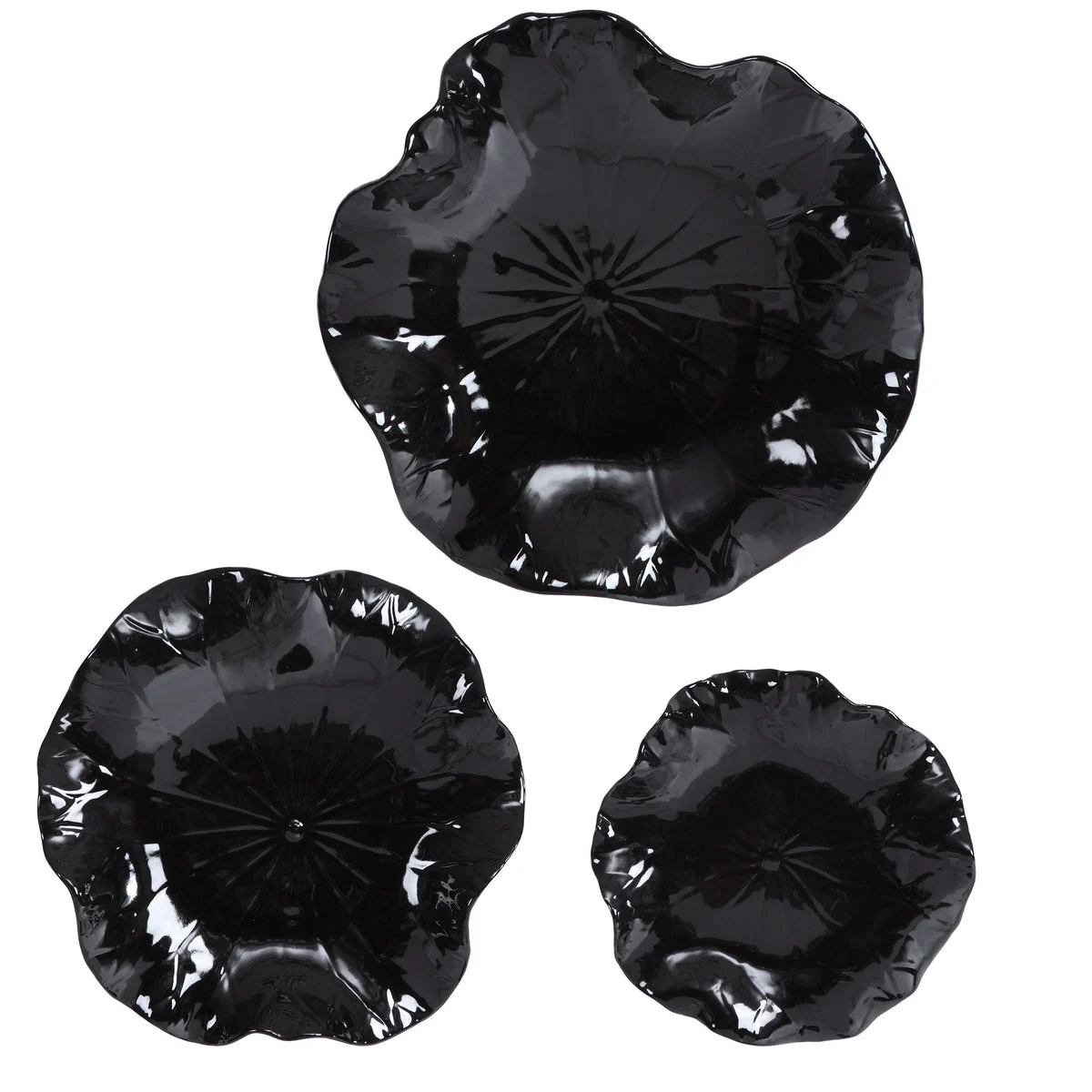 Uttermost 04248 Abella Black Glazed Ceramic Flowers-Wall Art, Set of 3