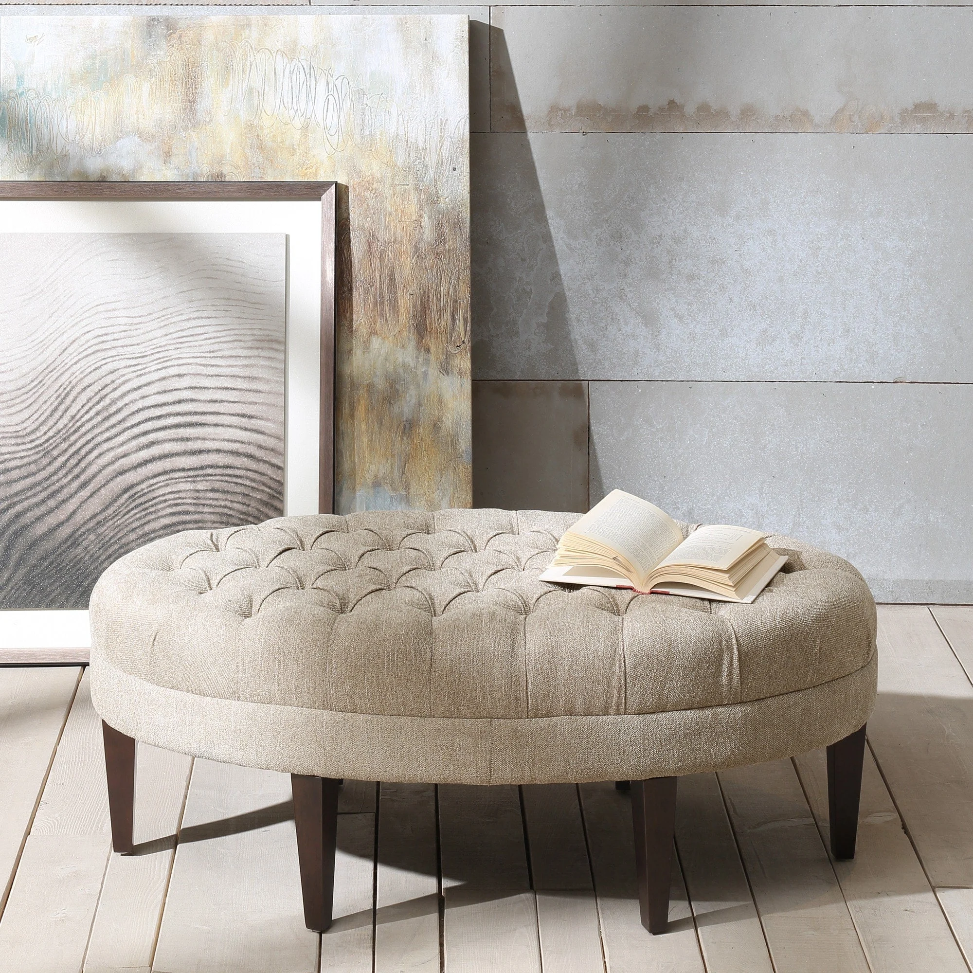 Madision Park Chase Surfboard Tufted Upholstered Ottoman with Solid Wood