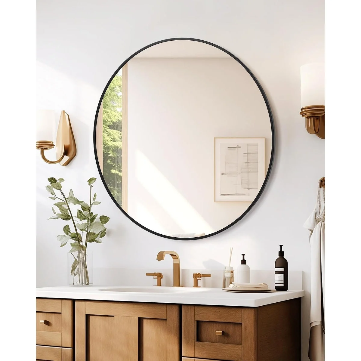 Matte Black Round Mirror
