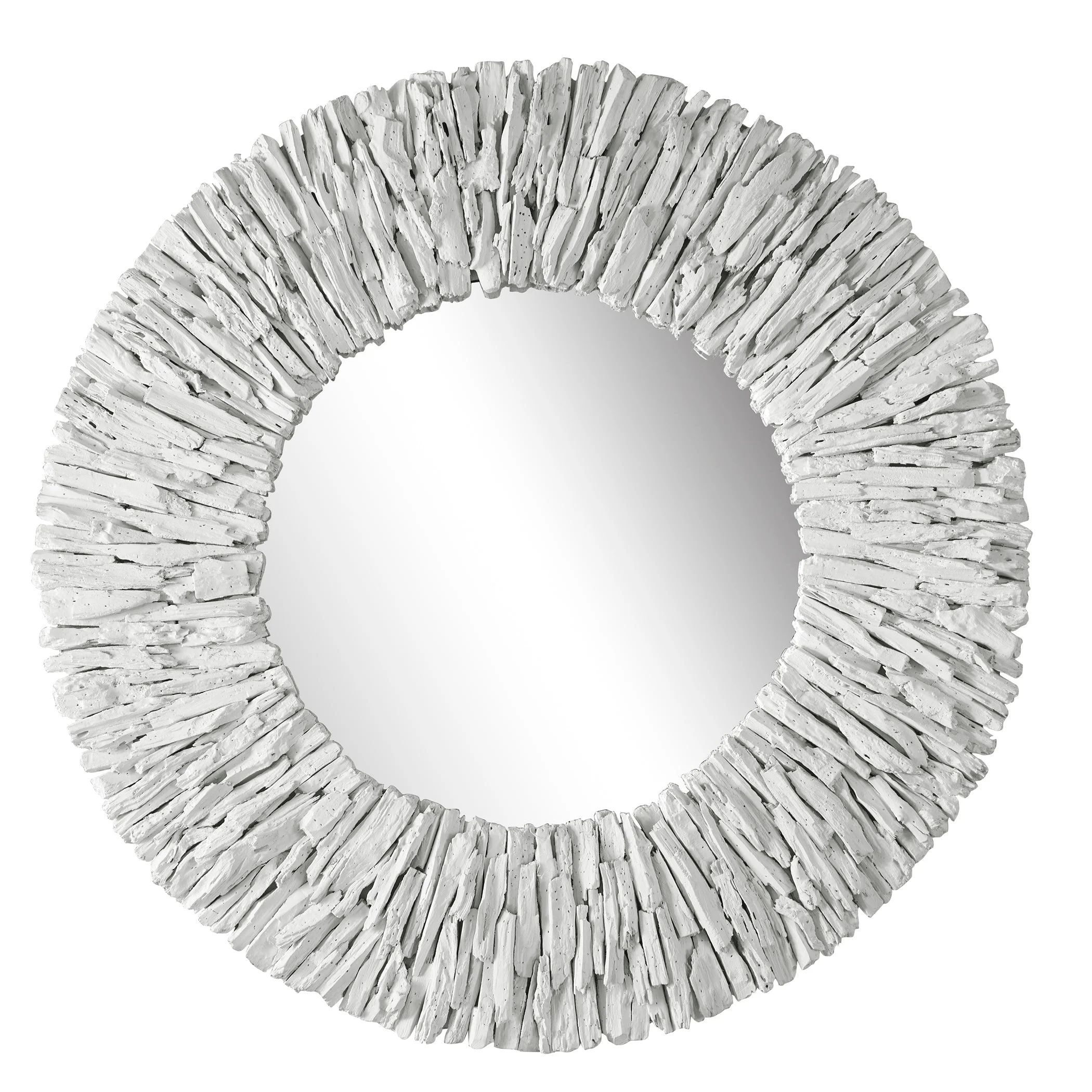 Teak Branch White Round Mirror