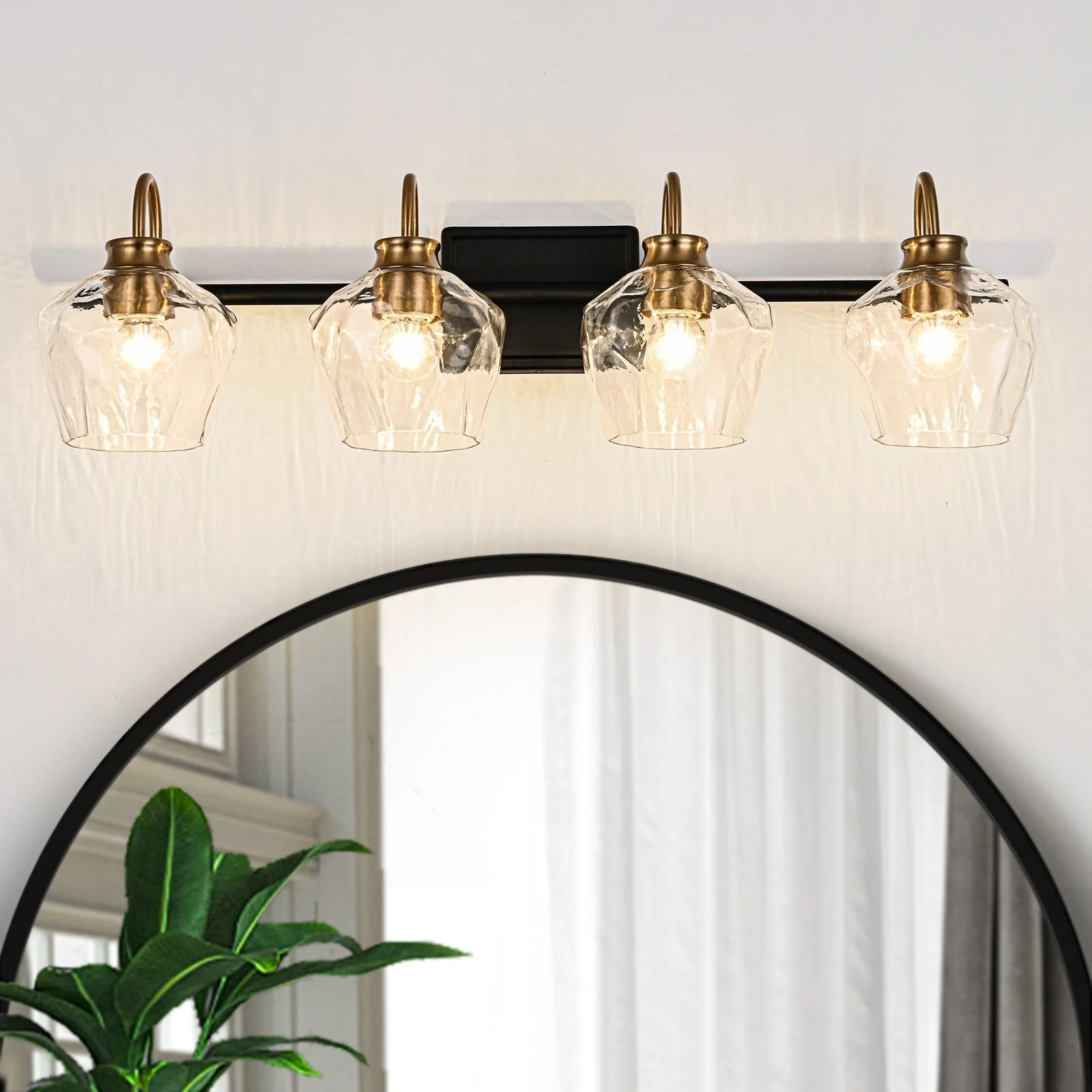 Modern 3/4-lights Bathroom Dimmable Vanity Lights Wall Sconces with Glass Shade