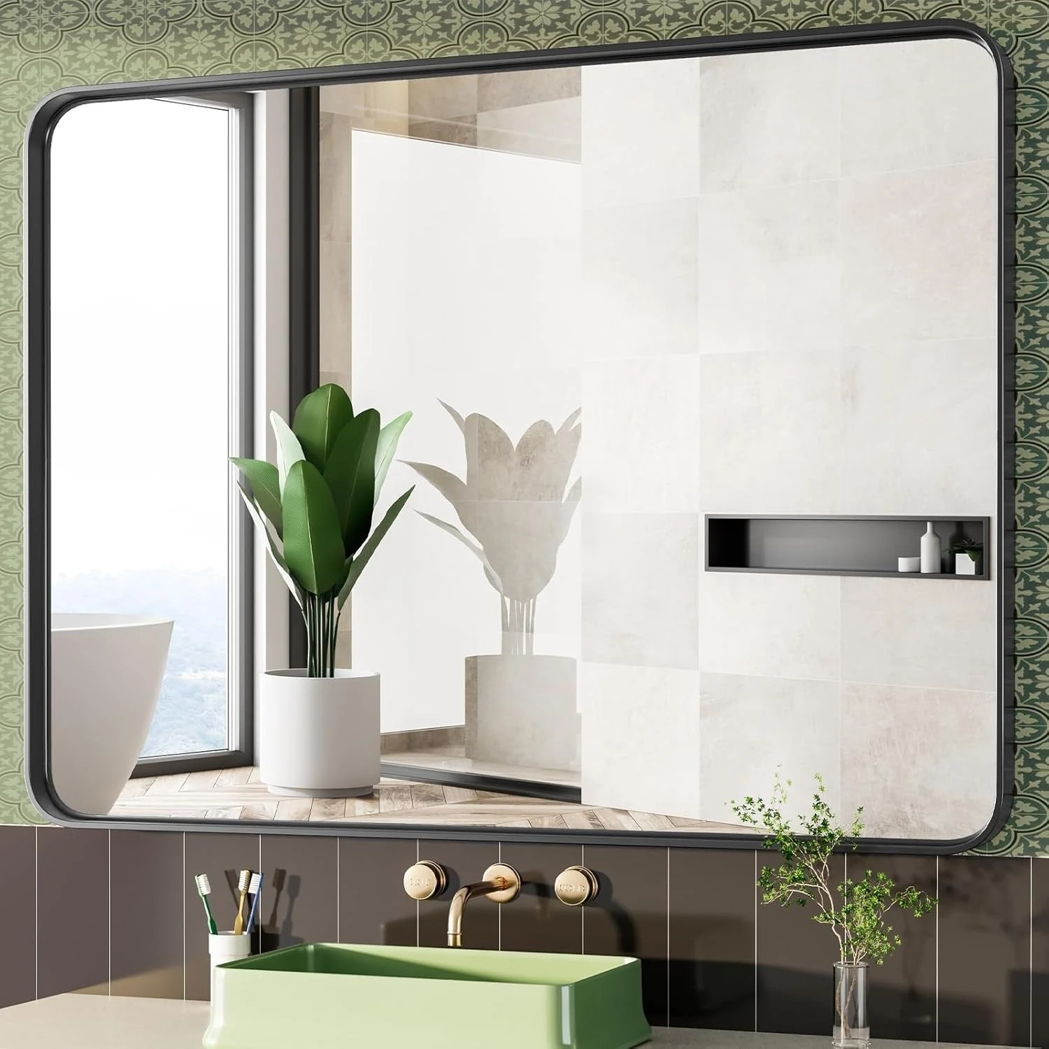 Modern Metal Frame Wall Mounted Bathroom Vanity Mirror with 5-year warranty