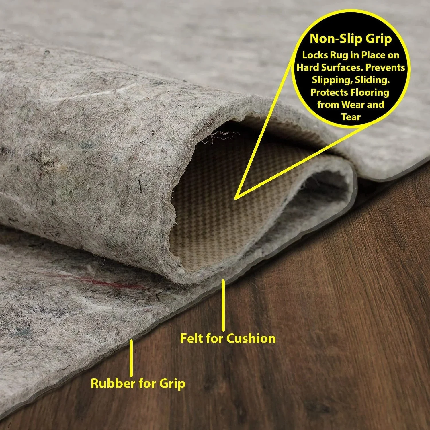 Multi-Size/Thickness Loombloom Felt & Rubber Non-Slip Rug Pad Grey