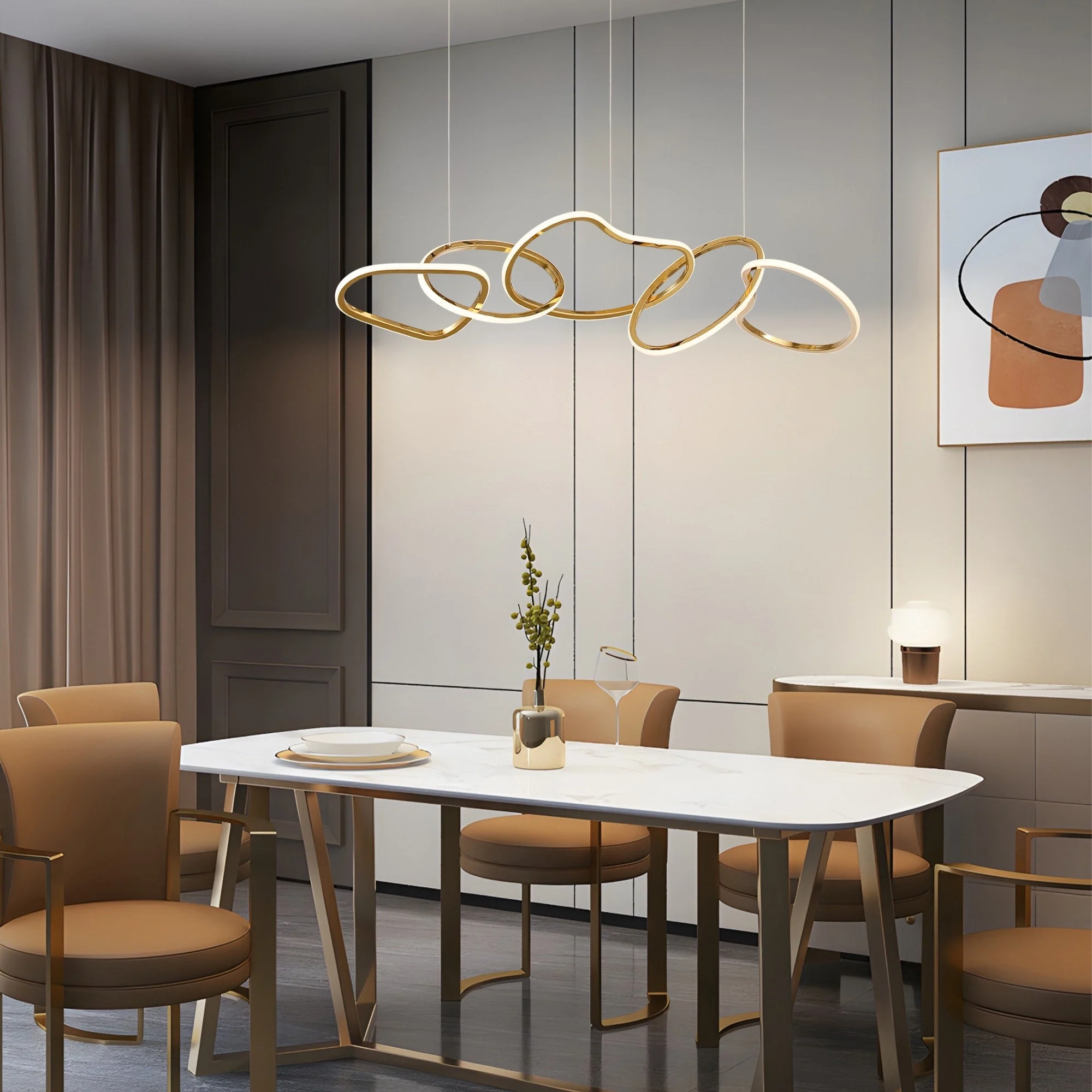 Nordic Luxury Interlocked Stainless Steel LED Chandelier Dining Room Ceiling Light