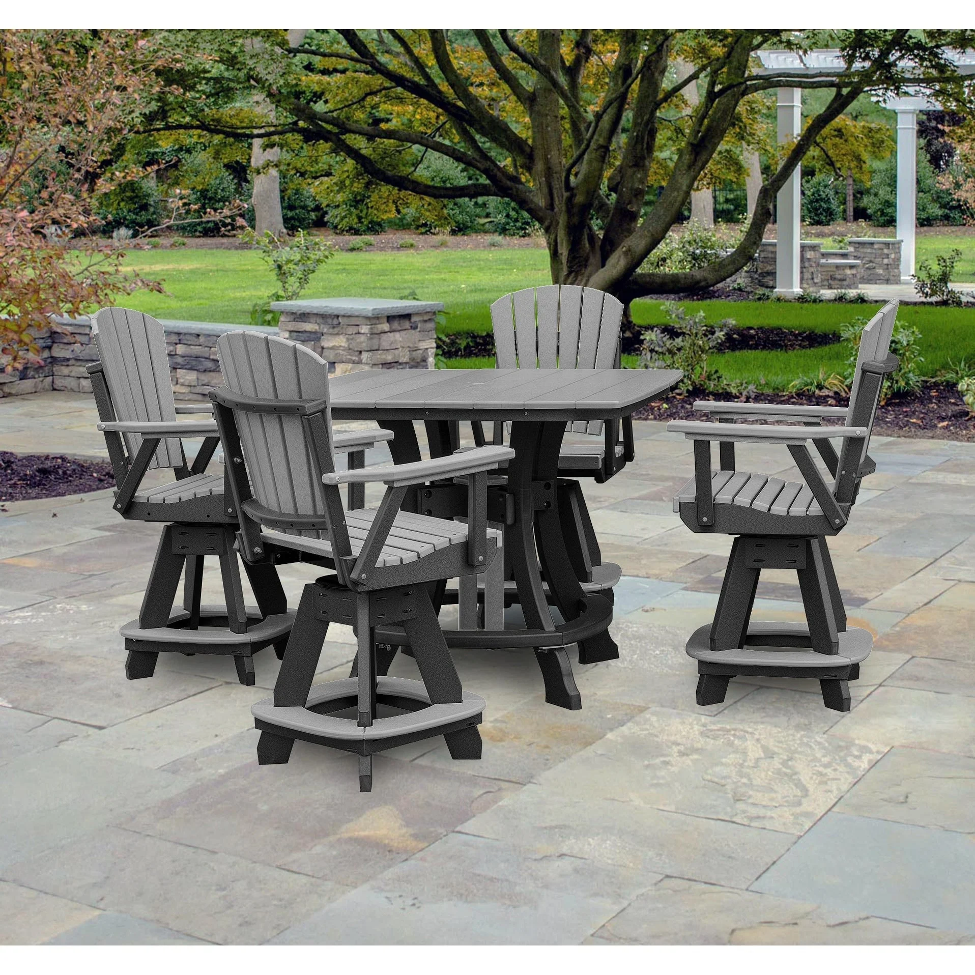 OS Home and Office Five Piece Square Counter Height Dining Set in Light Gray on a Black Base