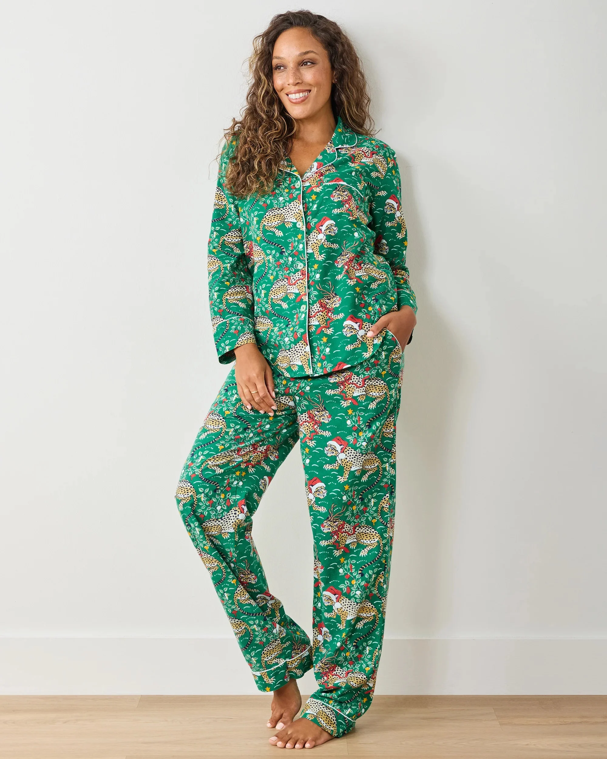 PrintFresh Very Merry Bagheera Long Pajama Set (Flannel)