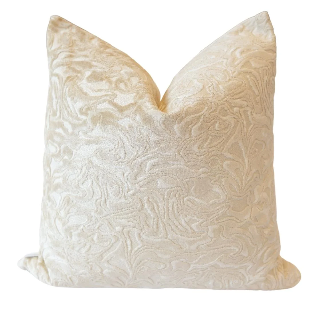 Marble Cut Velvet Pillow Cover // Vanilla