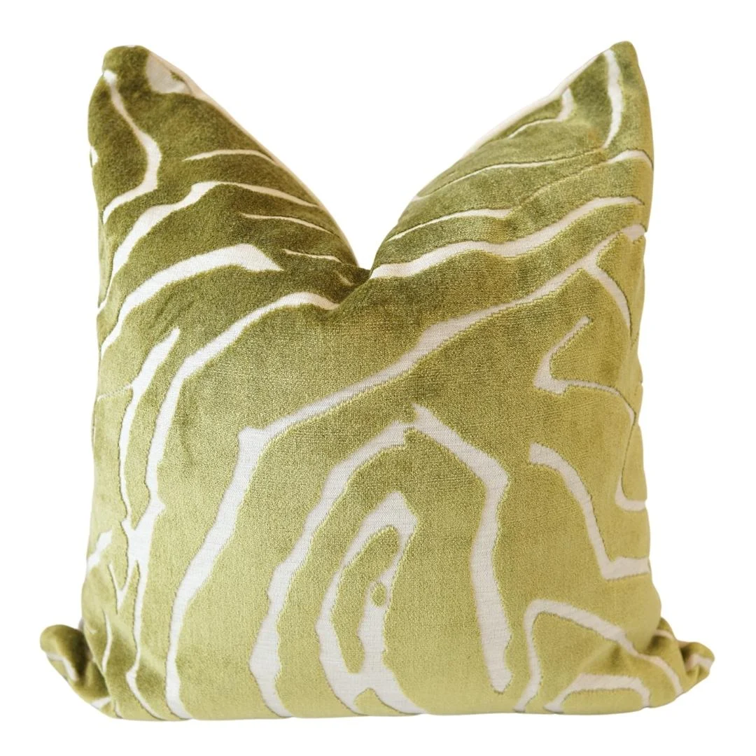 Modern Etch Cut Velvet Pillow Cover // Avocado