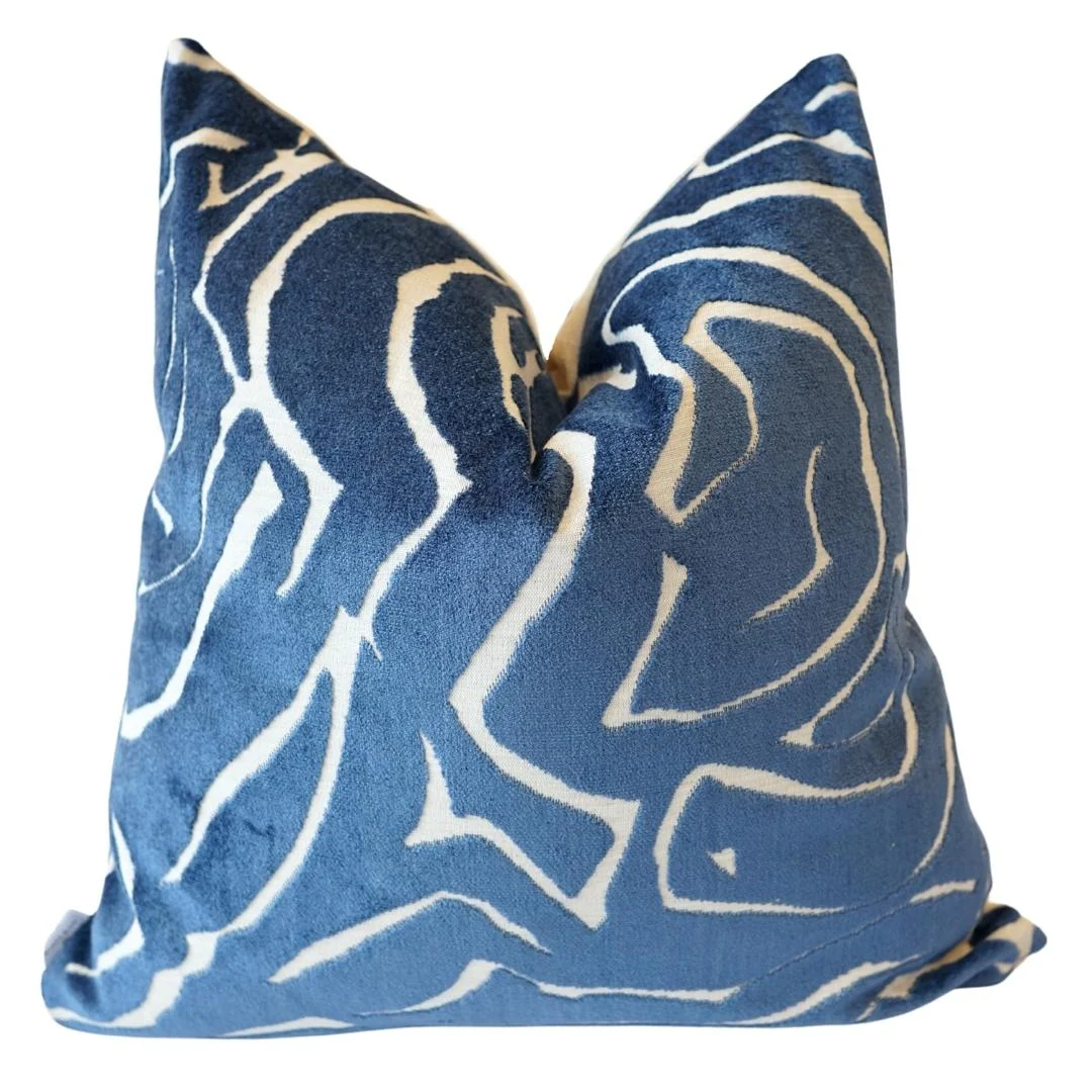 Modern Etch Cut Velvet Pillow Cover // Navy