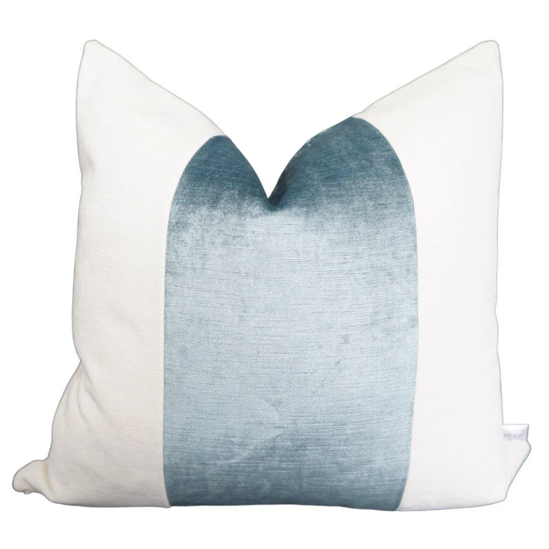 Stripe Blue Velvet Square Pillow Cover