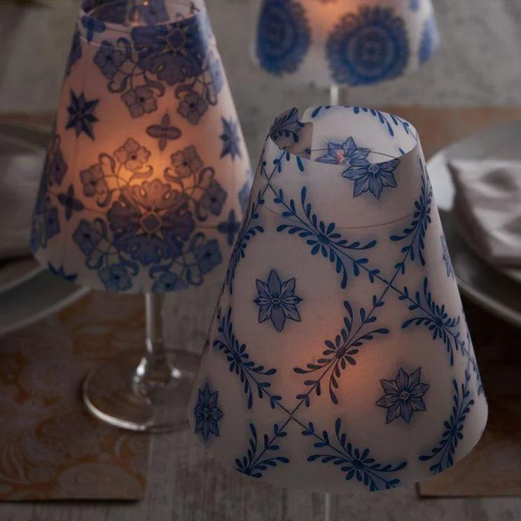 Blue & White Floral Paper Lamp Shades