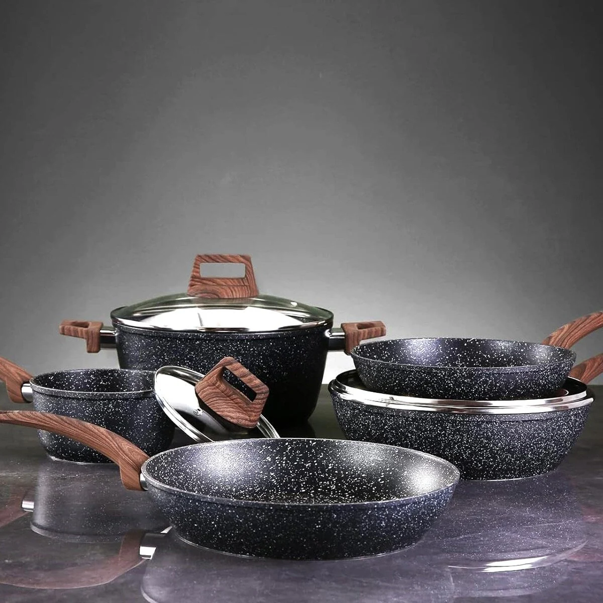 Pots and Pans Set Non stick, Ceramic Cookware Set Nonstick Kitchen Cooking Set w/Frying Pan Saucepan Saute Pan Casserole