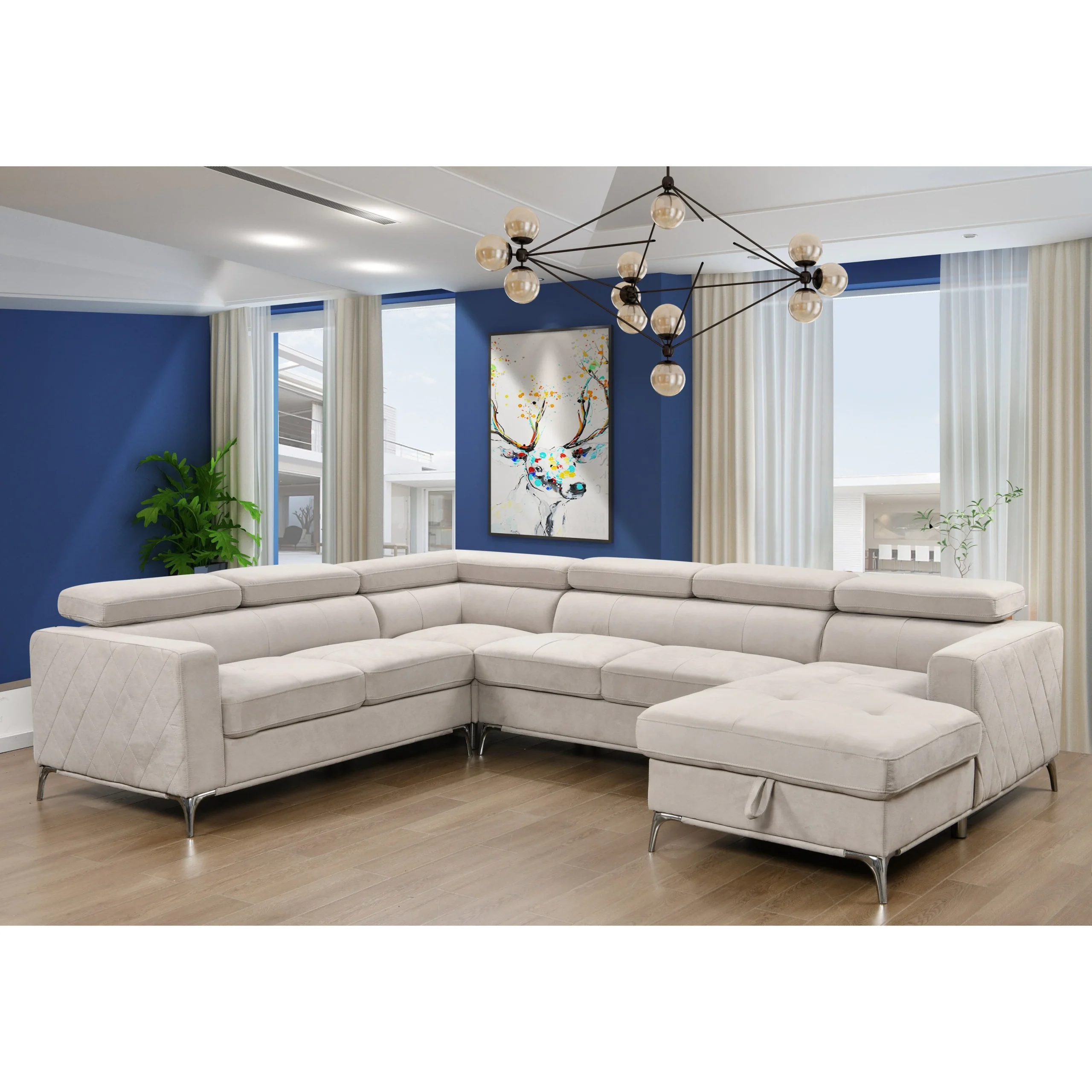 Roomfitters 122 Oversized Sectional Sofa Couch with Chaise Storage, Contemporary U-Shaped 7-Seater Sofa