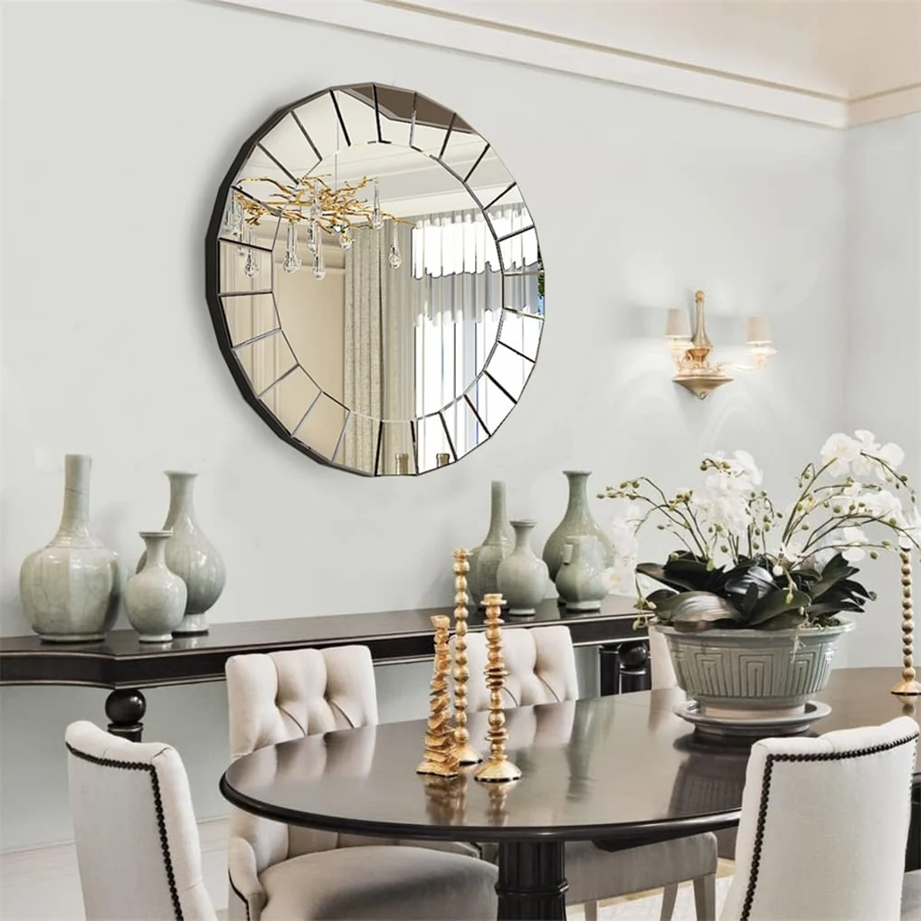 Round Wall Decor Art Glass Mirror Accent Venetian Ornate Mirror - 32x32
