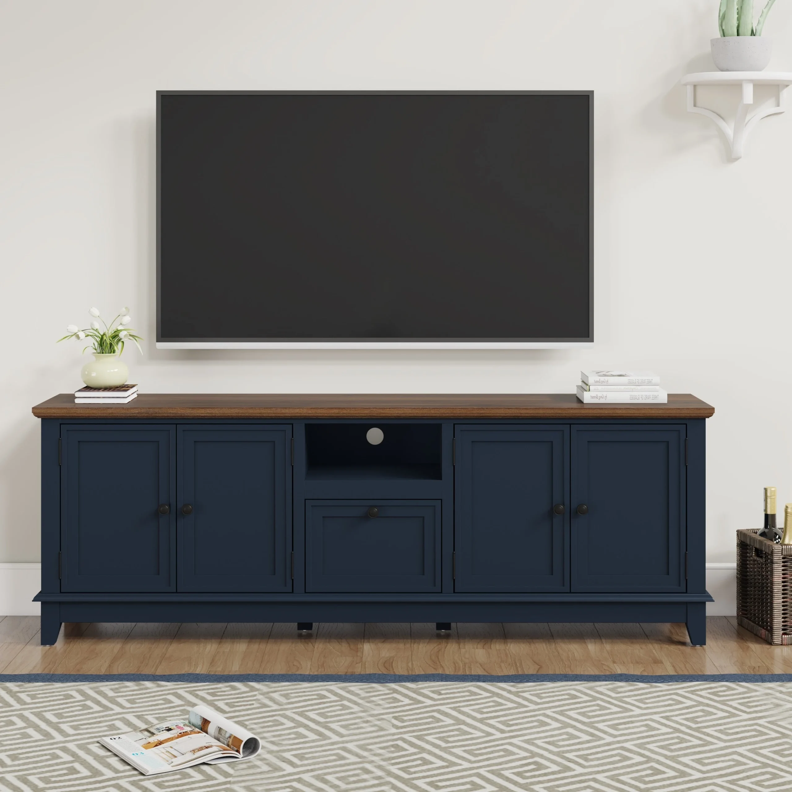 Rustic 72-Inch TV Stand with Adjustable Shelves, Hidden Storage - 72 in Width
