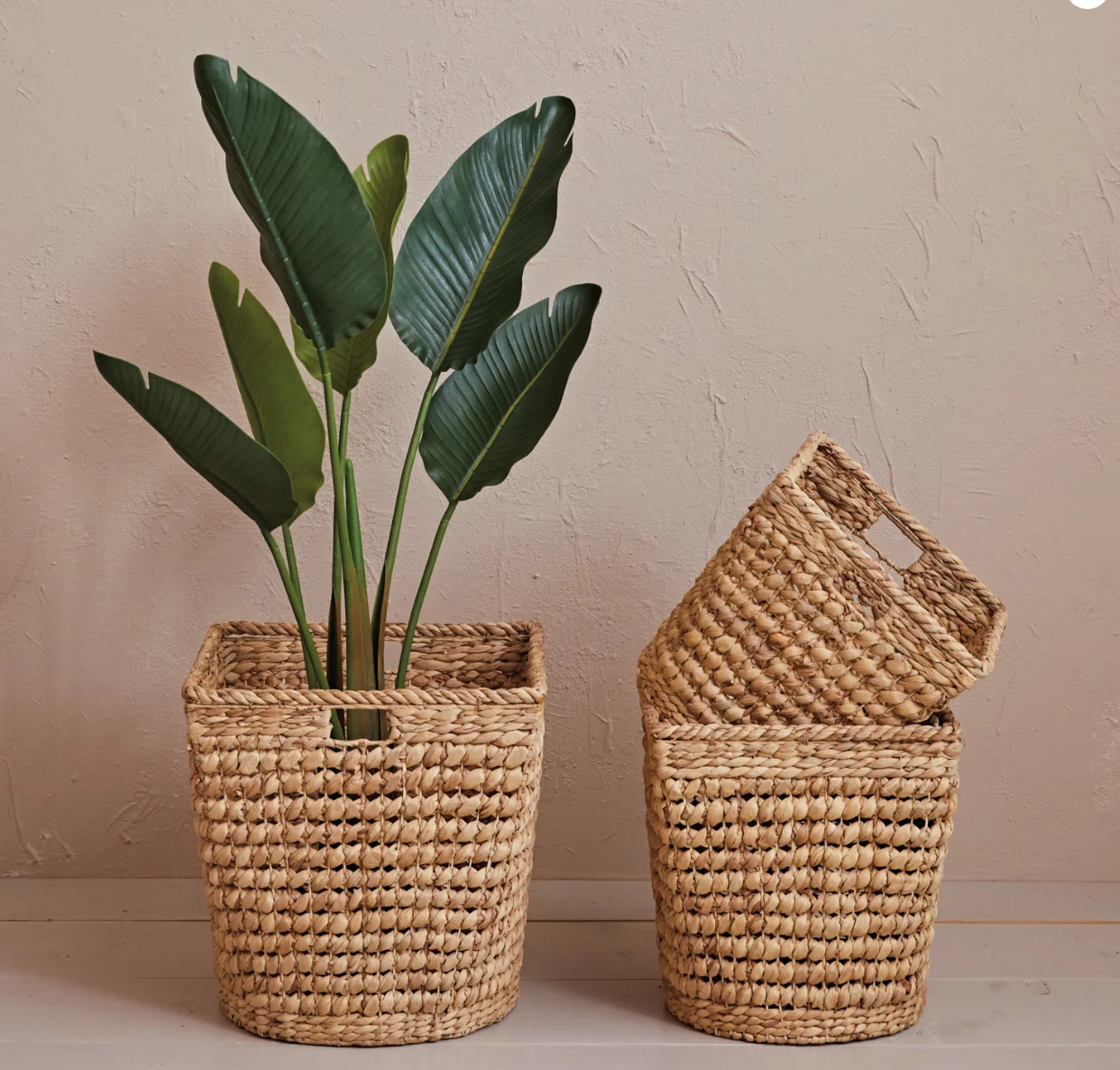 Hand-Woven Water Hyacinth & Metal Basket