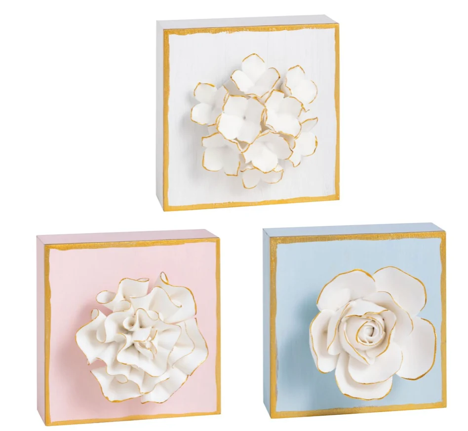 Hand-Painted Wooden Flower Plaque