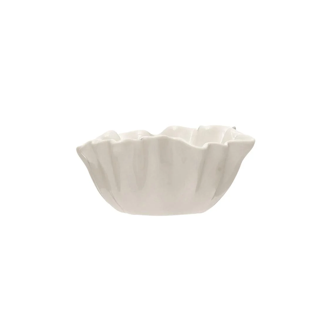 Stoneware White Ruffle Bowl
