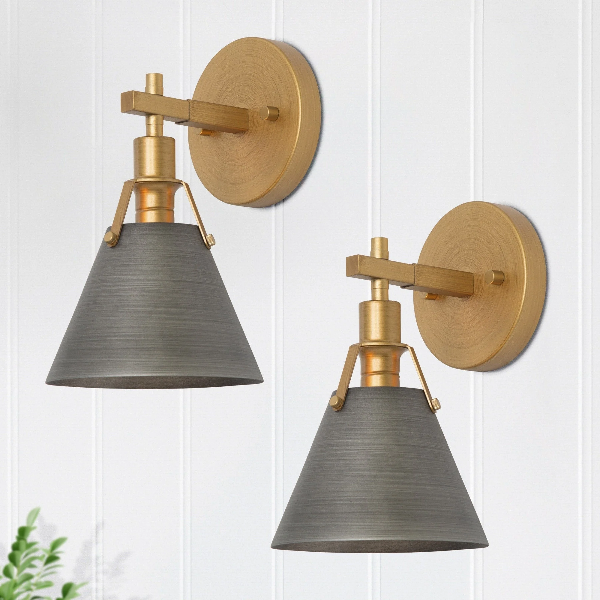 Set of 2 Modern Cone Wall Sconces Bathroom Vanity Lights with Silver Metal - 6'' L x 7.5'' W x 8.5'' H