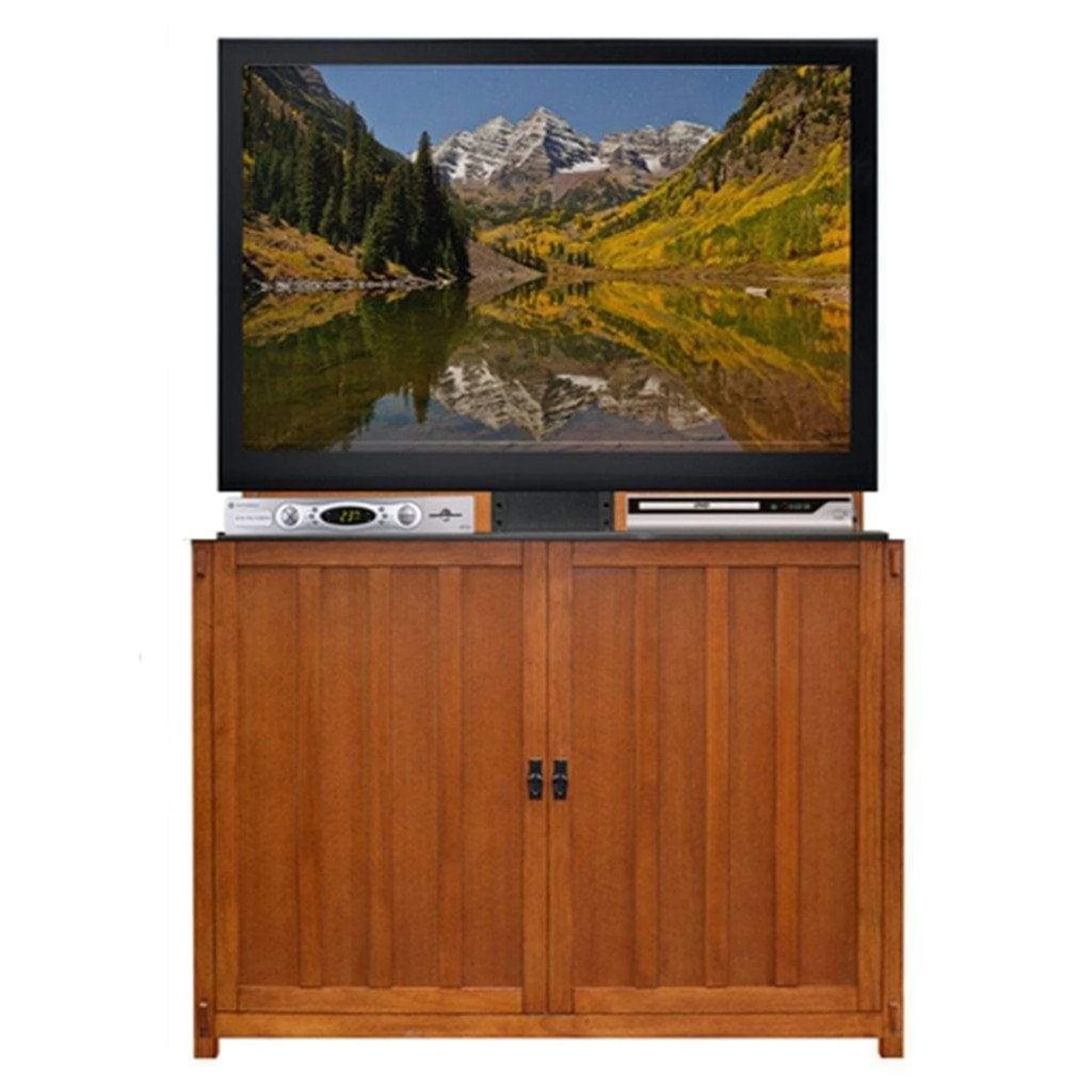 Touchstone Elevate Mission Oak Style Smart TV Lift Cabinet for 50" Flat Screen TVs With SRV TV Lift
