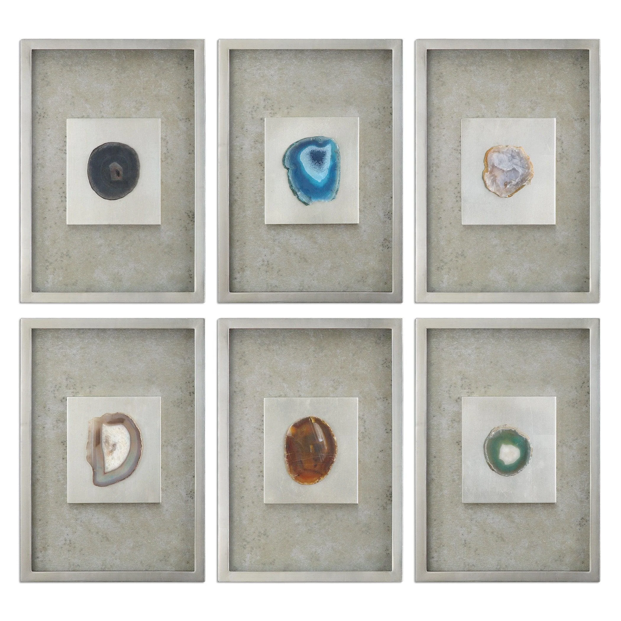 Agate Stone Silver Wall Art // Set of 6