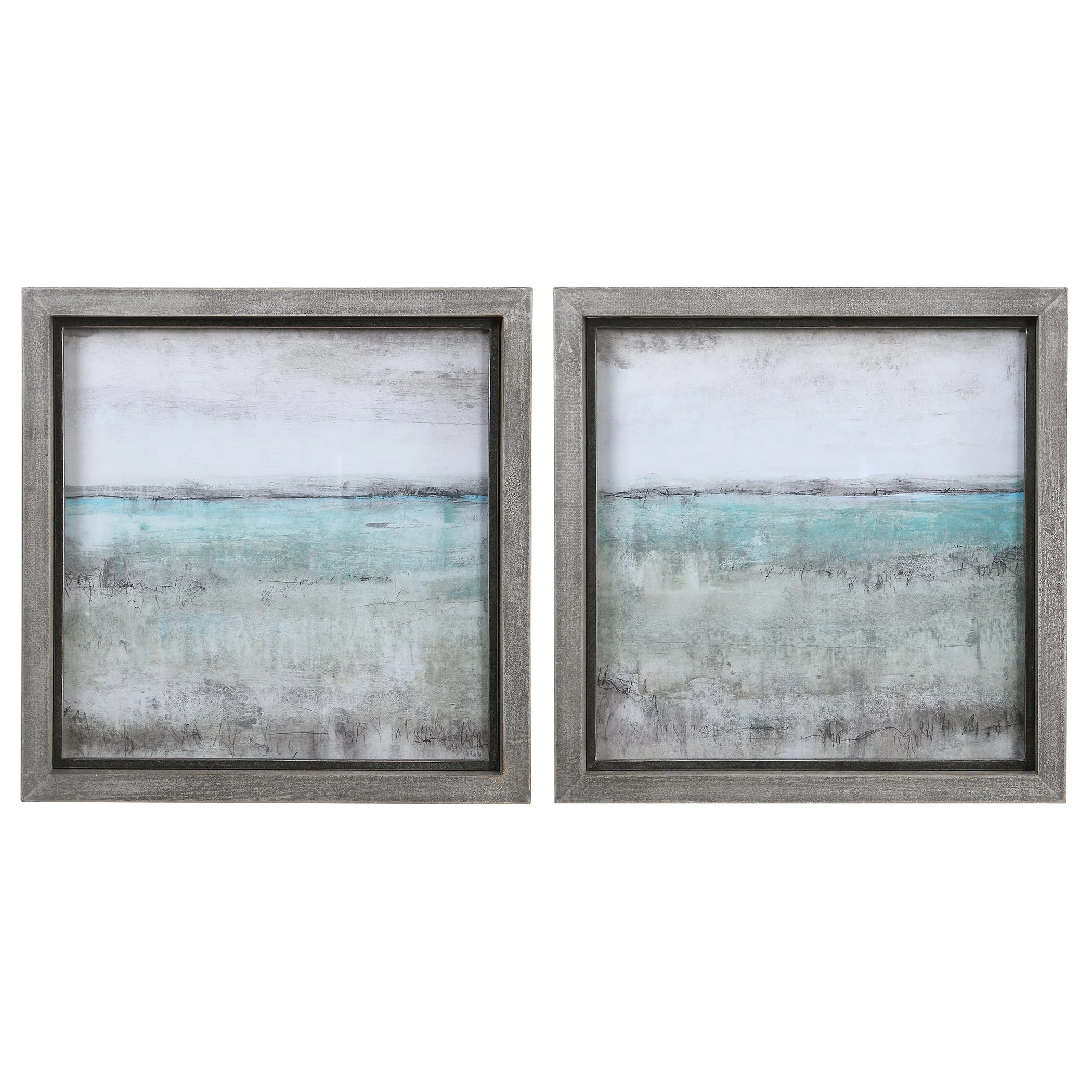 Aqua Horizon Framed Prints // Set of 2