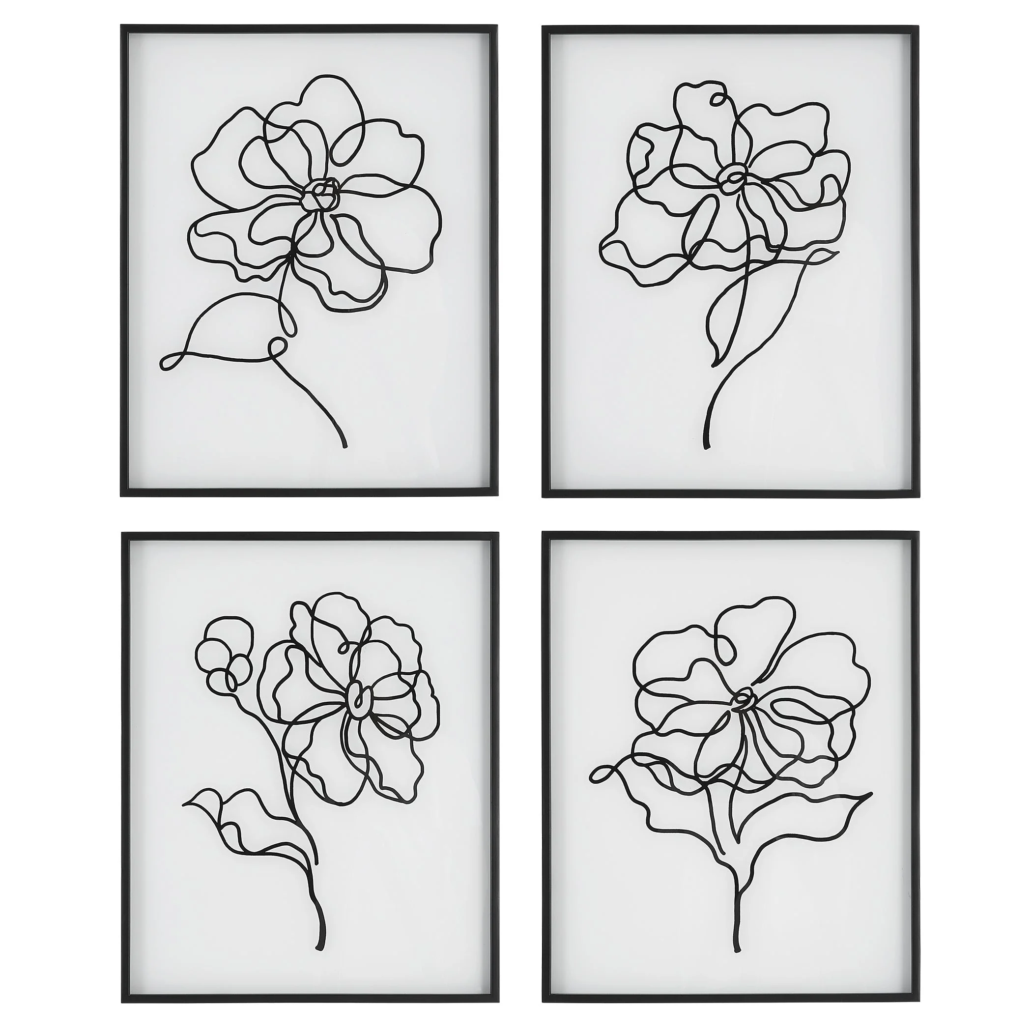 Bloom Black White Framed Prints // Set of 4