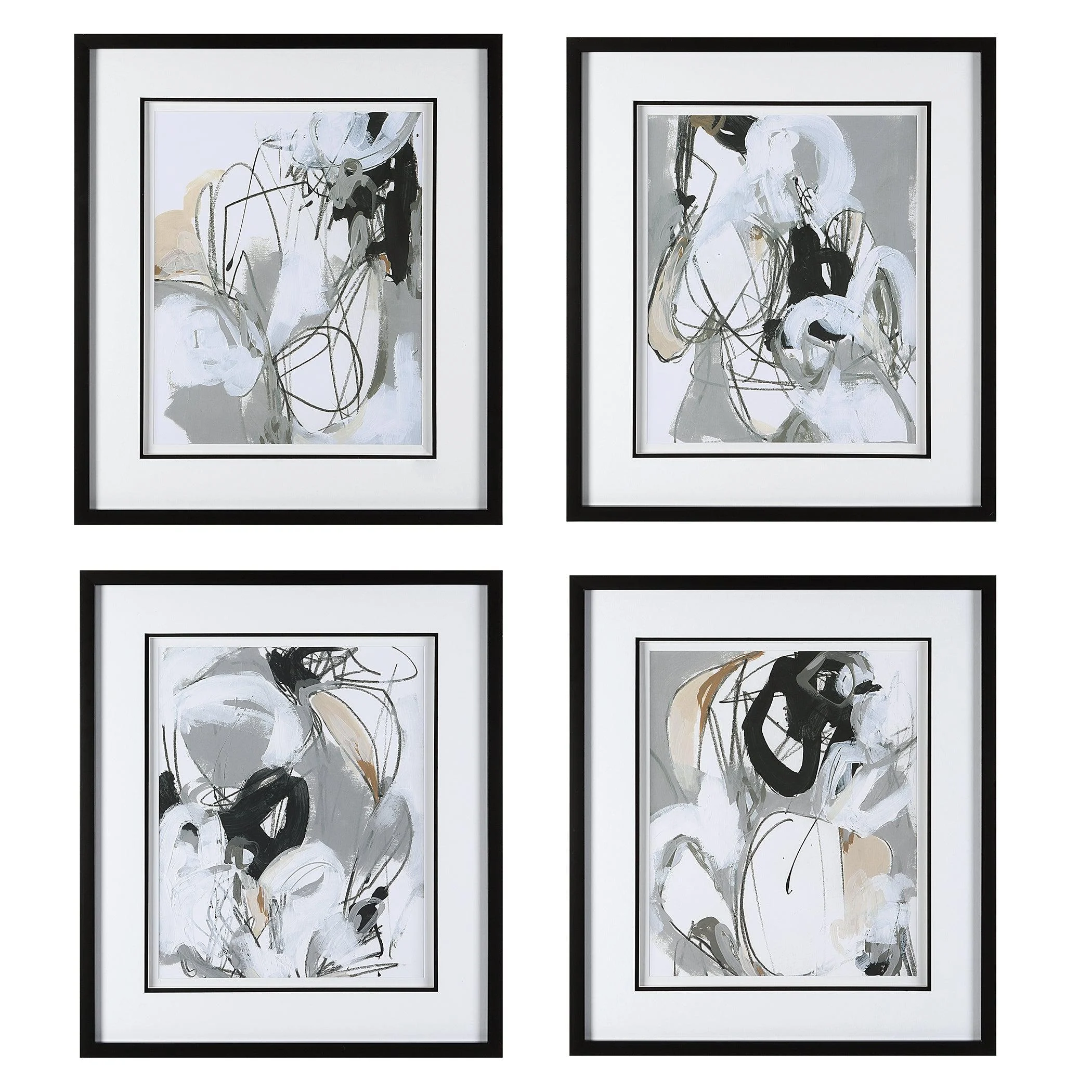 Tangled Threads Abstract Framed Prints // Set of 4