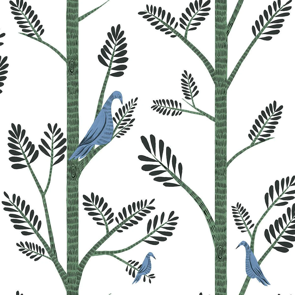 Aviary Branch Peel & Stick Wallpaper // Blue & Green