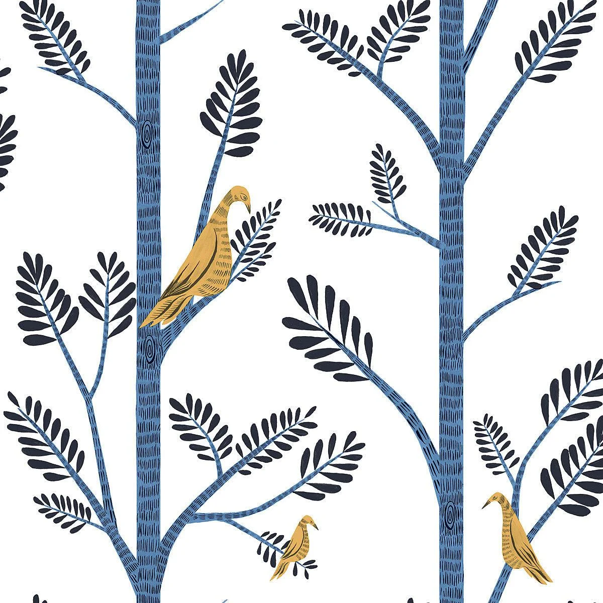 Aviary Branch Peel & Stick Wallpaper // Blue & Yellow