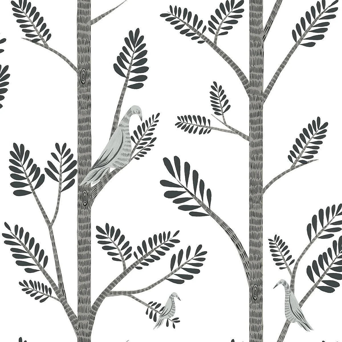 Aviary Branch Peel & Stick Wallpaper // Grey
