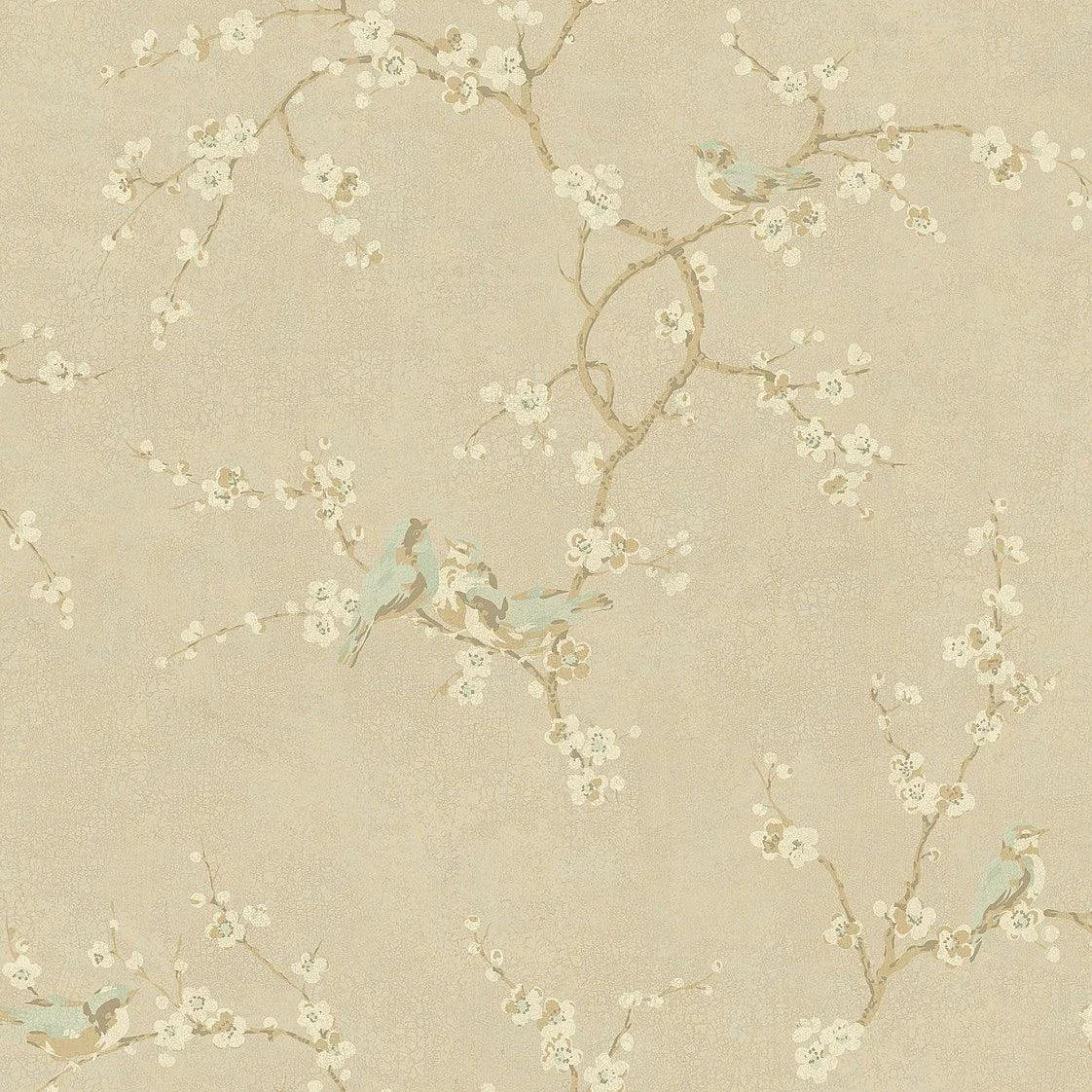 Birds with Blossoms Wallpaper // Metallic