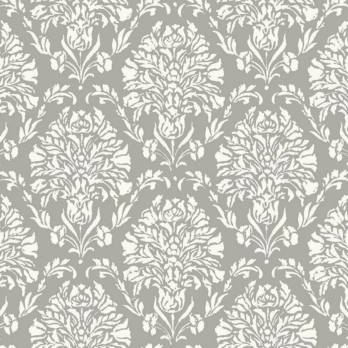 Block Print Damask Wallpaper // Dark Grey