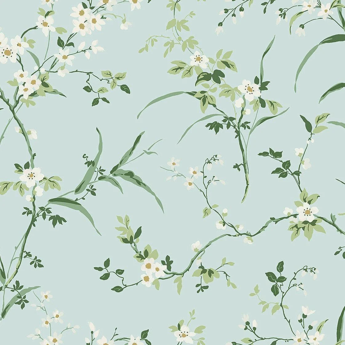 Blossom Branches Wallpaper // Spa Blue