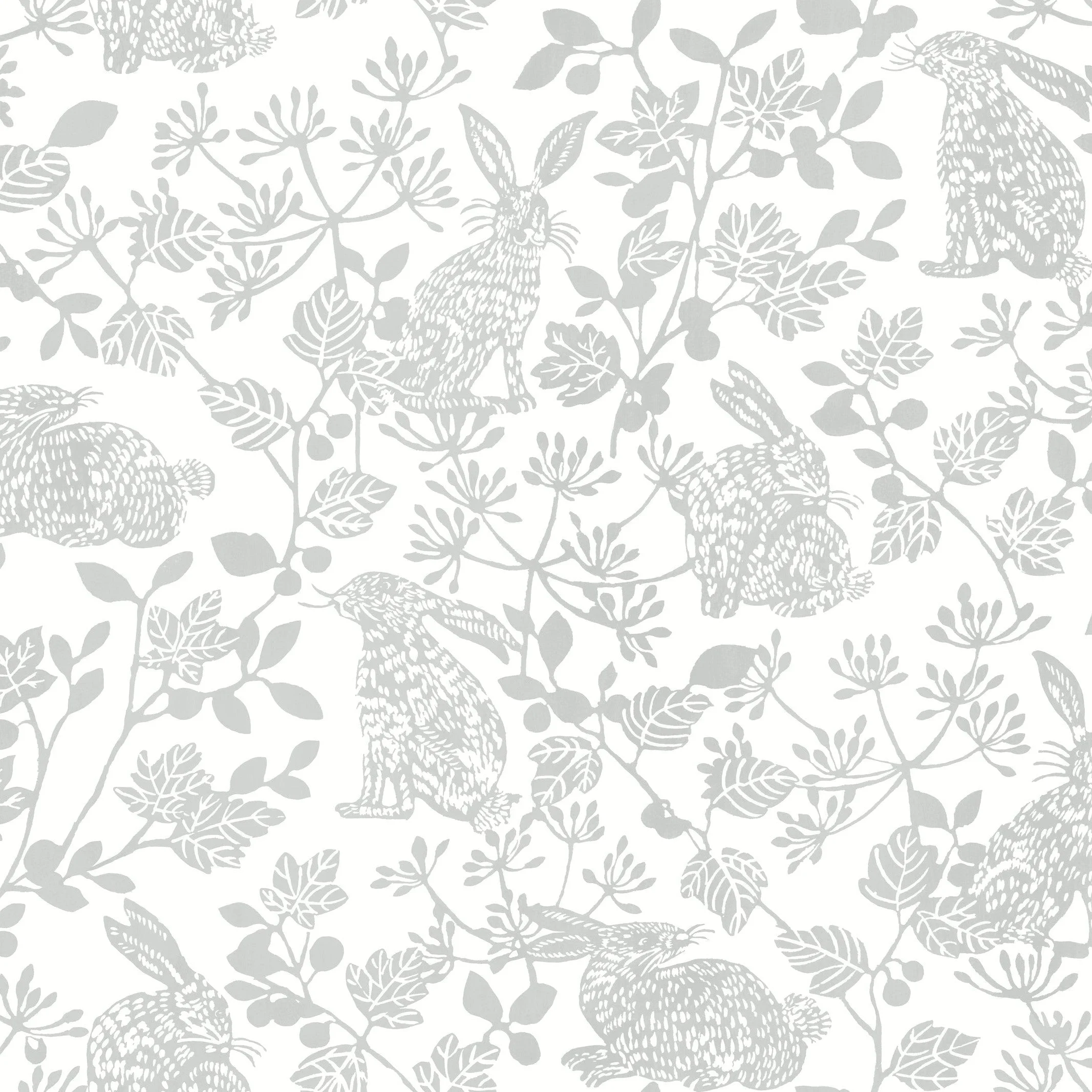 Botanical Bunnies Peel & Stick Wallpaper // Grey