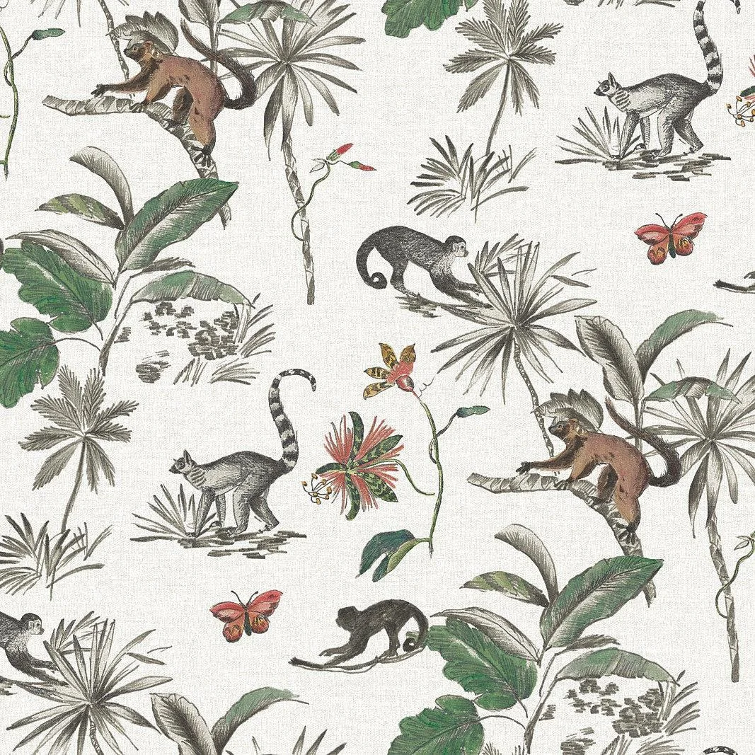 Botanicals & Lemurs Peel & Stick Wallpaper // White