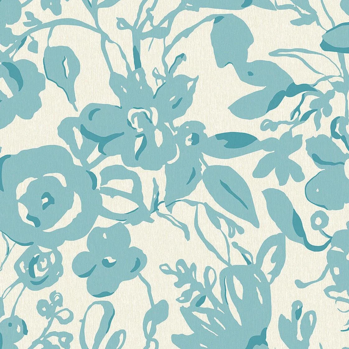 Brushstroke Floral Wallpaper // Aqua