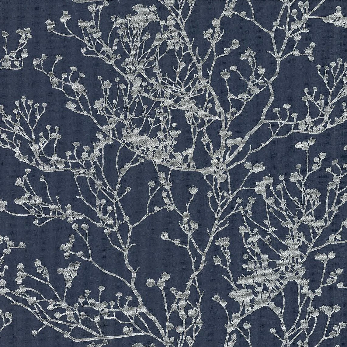 Budding Branch Silhouette Wallpaper // Navy