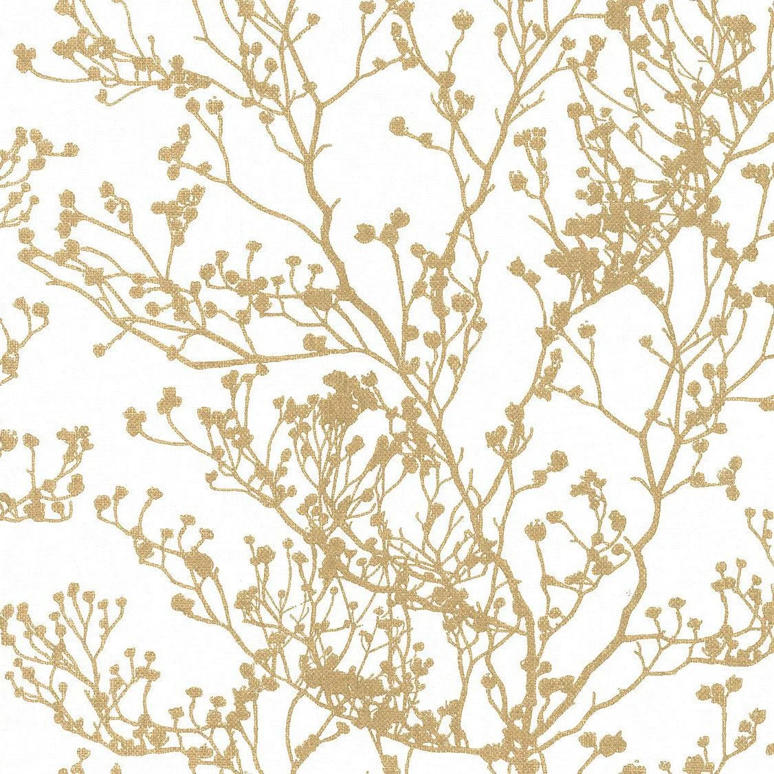 Budding Branch Silhouette Wallpaper // White & Gold