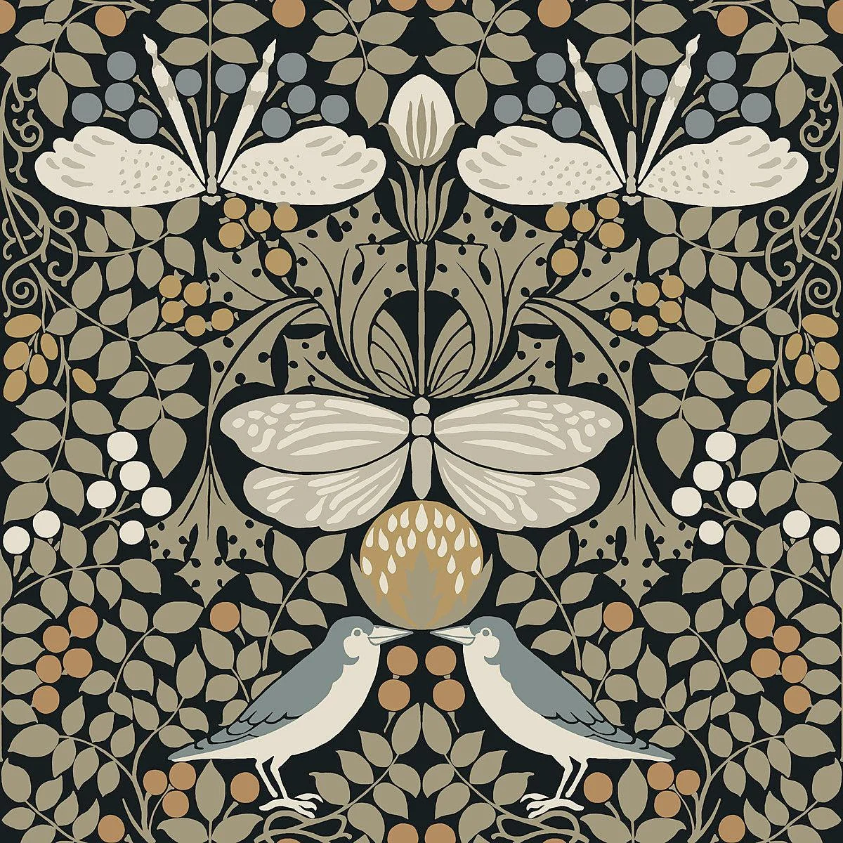 Butterfly Garden Wallpaper // Black Metallic