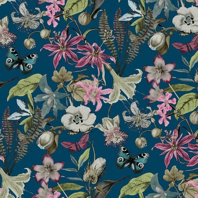 Butterfly House Wallpaper // Navy