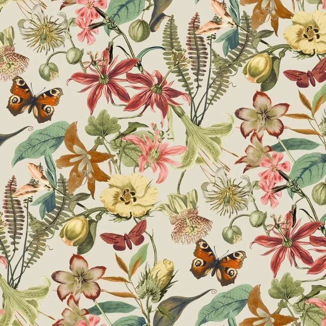 Butterfly House Wallpaper // Taupe & Coral