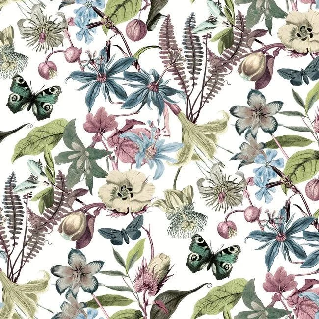 Butterfly House Wallpaper // White & Fuchsia