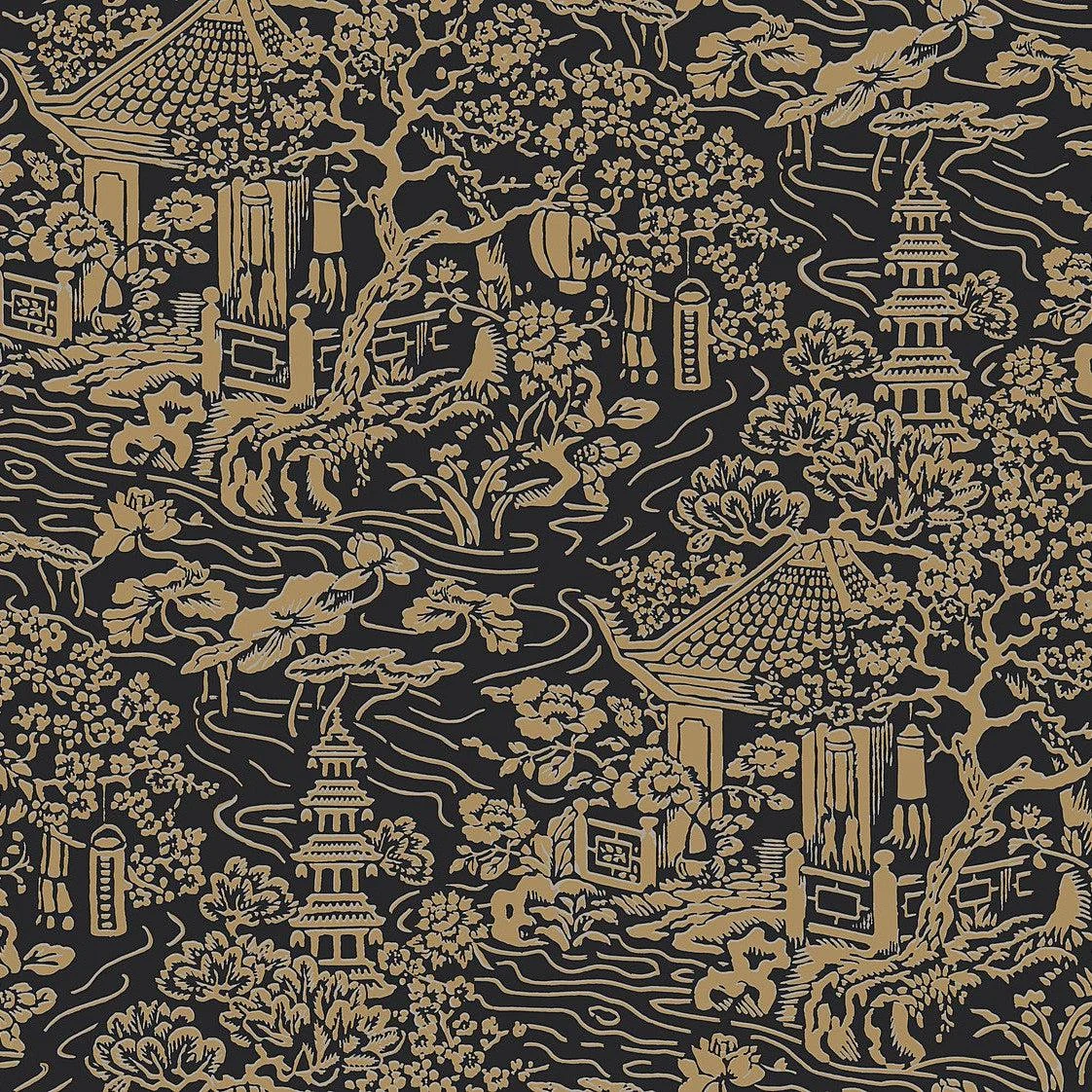Chinoiserie Wallpaper // Black & Gold