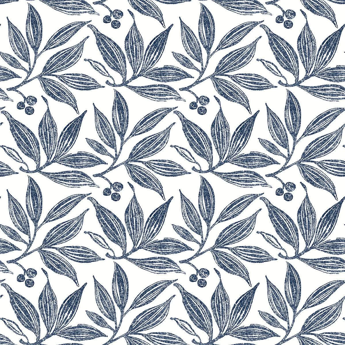 Chokeberry Block Print Wallpaper // Navy & White