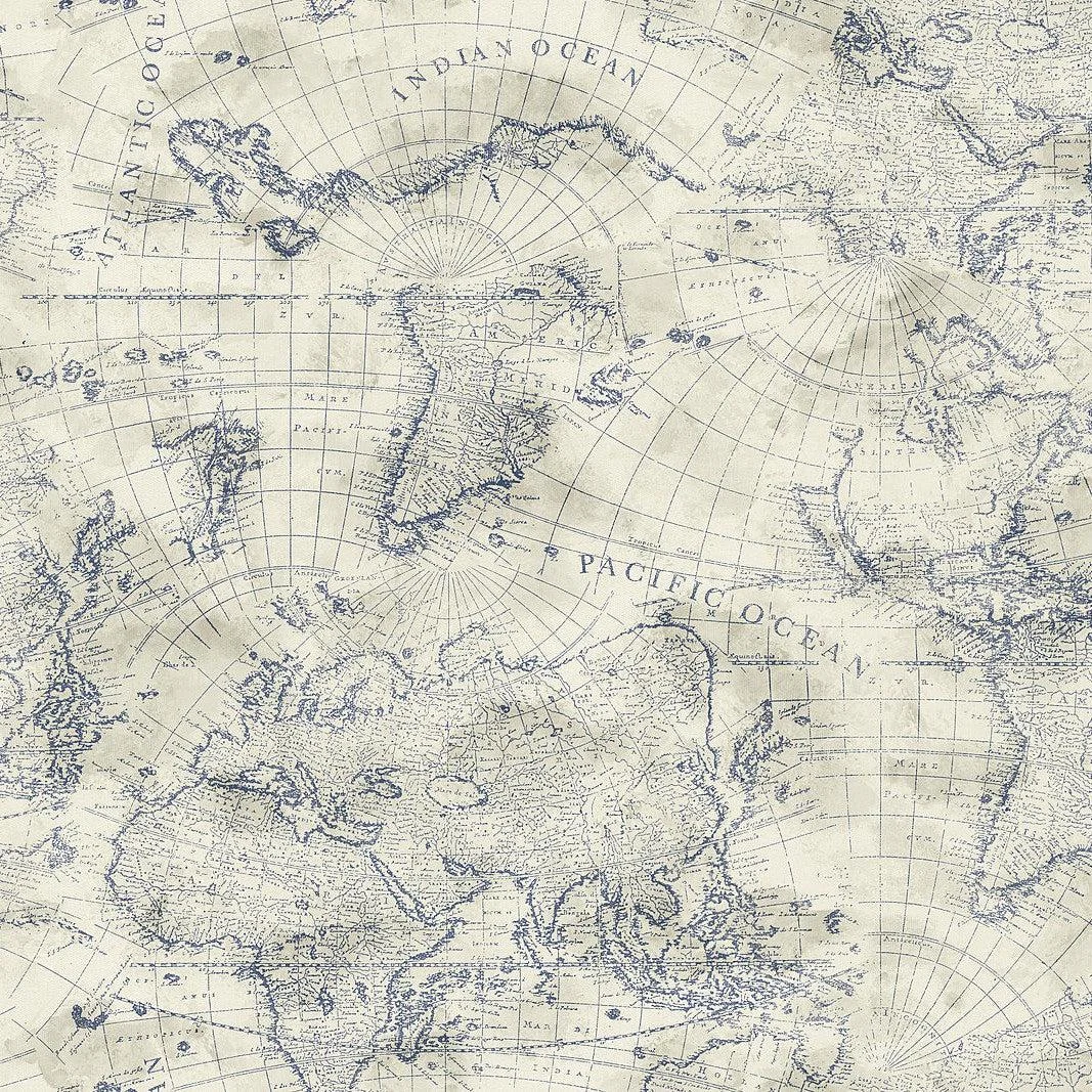 Coastal Map Peel & Stick Wallpaper // Blue & Beige