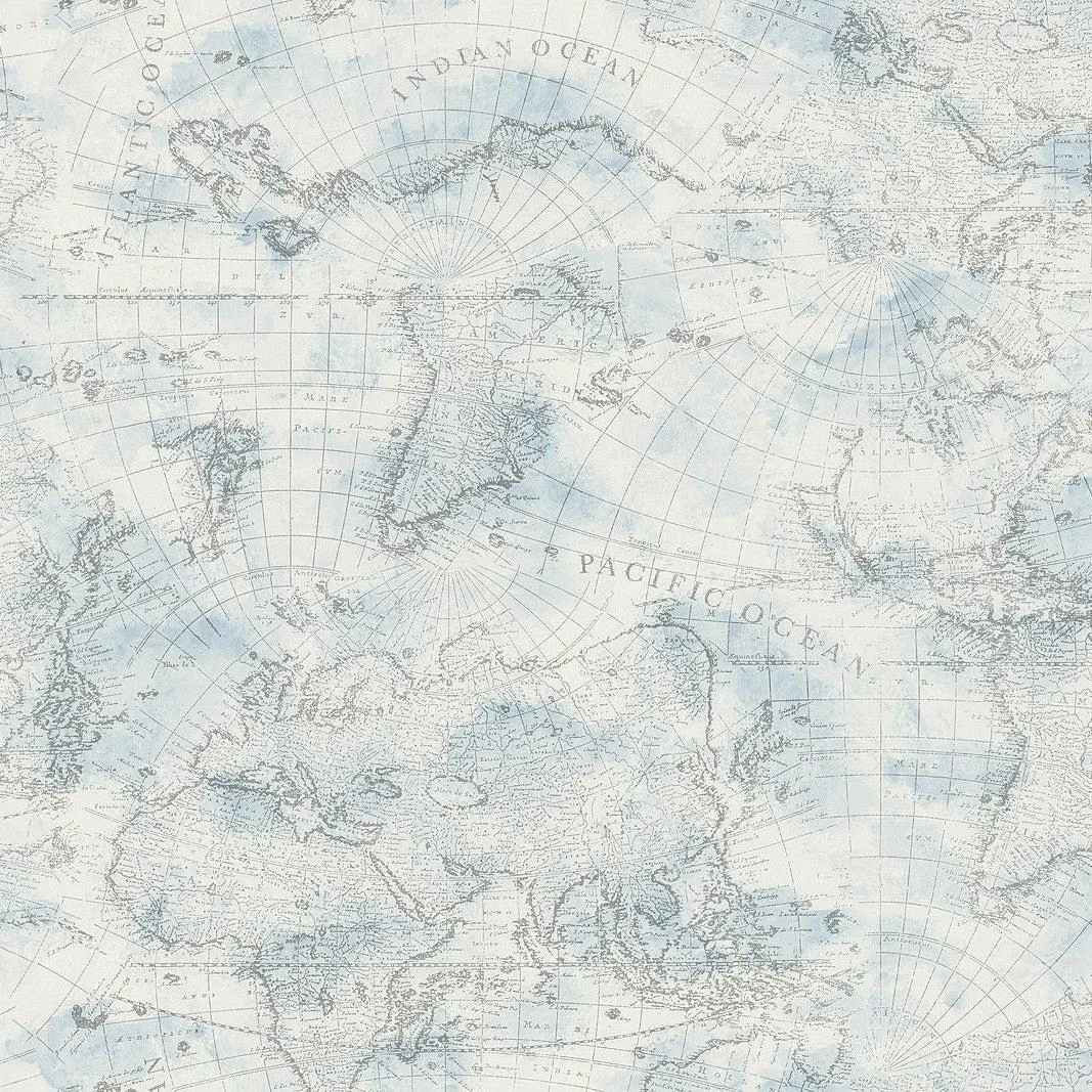 Coastal Map Peel & Stick Wallpaper // Blue & Grey