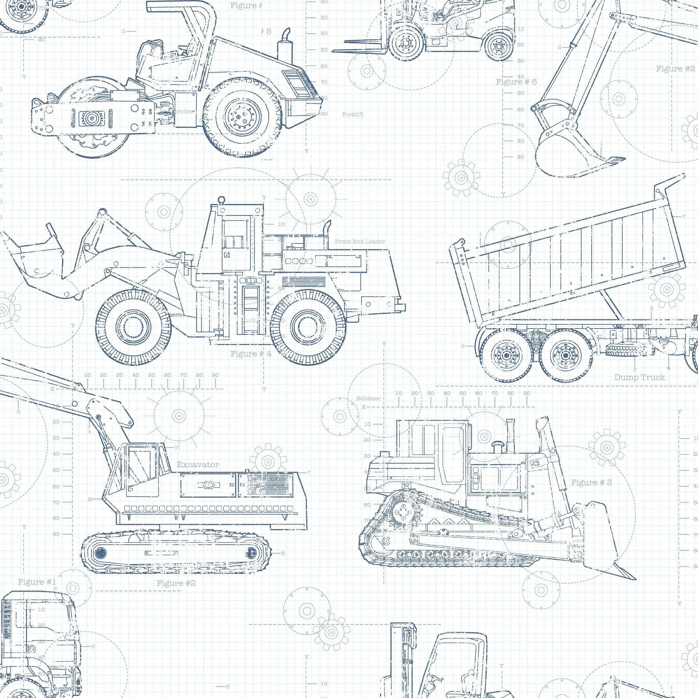 Construction Blueprint Wallpaper // Navy