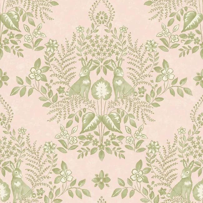 Cottontail Toile Premium Peel + Stick Wallpaper // Pink & Chartreuse